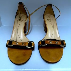 Kate Spade NY Block Heel Ankle Strap Sandals Leather Camel Size 7.5